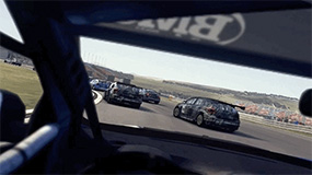 View from the cockpit as Touring cars jostle for position.