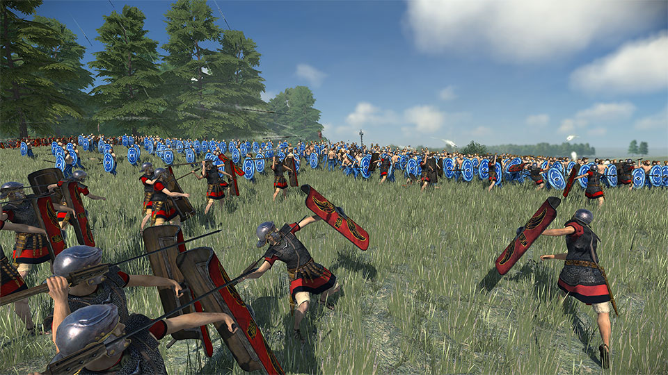 Legionaries soften up a warband of marauding Britons.