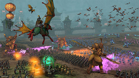 RAISE A MIGHTY ARMY<span>With seven unique races and hundreds of units under your command, raise an army and dominate in epic real-time battles across a world of breathtaking scale and spectacle.</span>